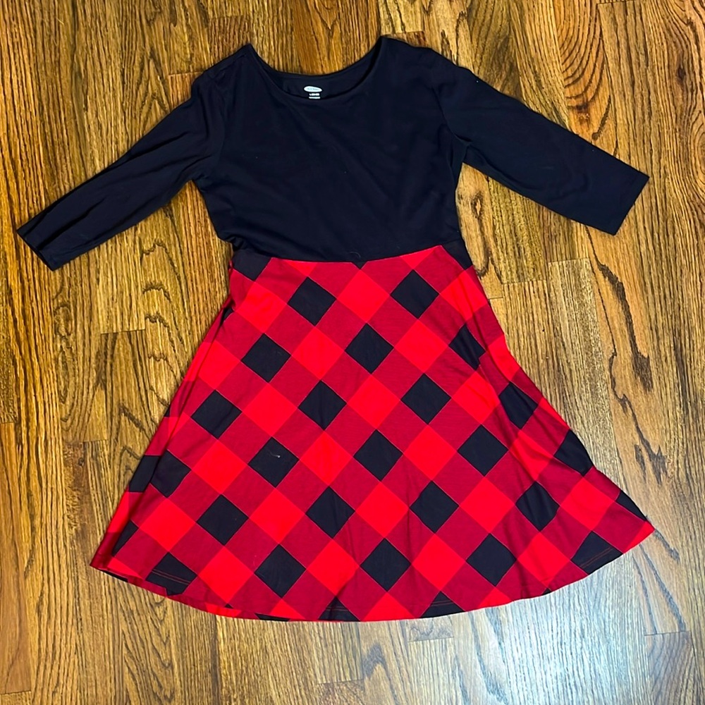 Black and plaid dress with 3/4 length sleeves